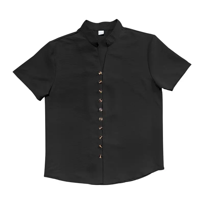 Men's 2025 Summer T-Shirt Brown Button Collar Short Sleeve — feature 26