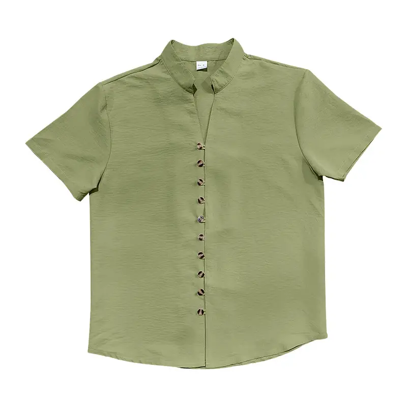 Men's 2025 Summer T-Shirt Brown Button Collar Short Sleeve — feature 35