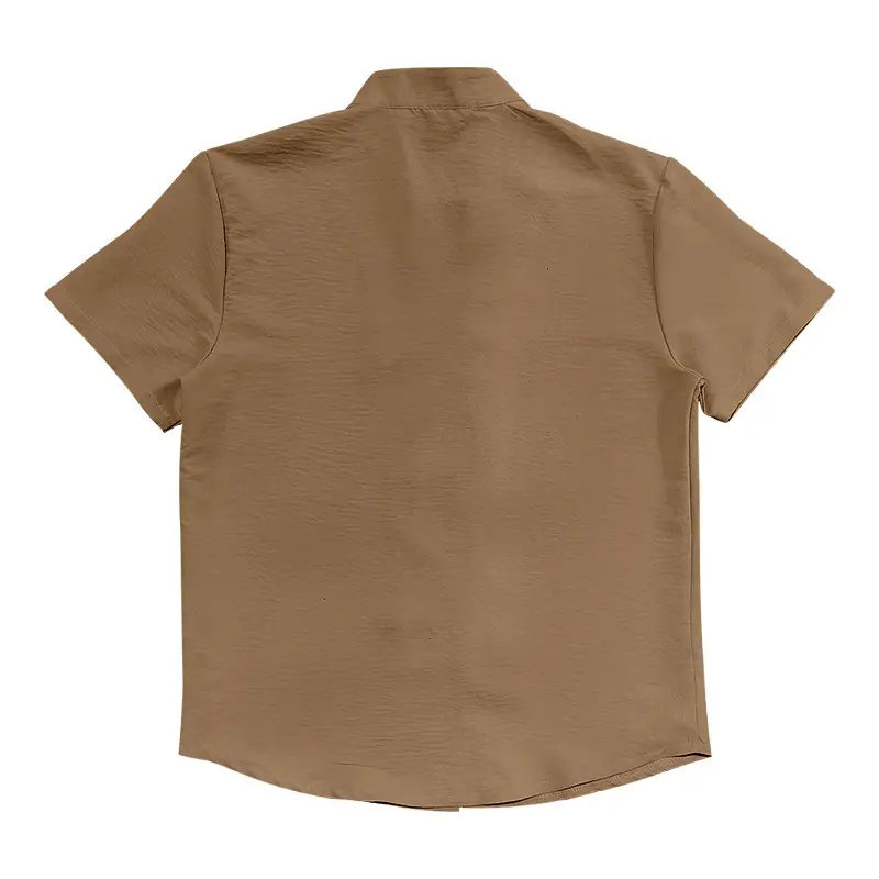 Men's 2025 Summer T-Shirt Brown Button Collar Short Sleeve — feature 45