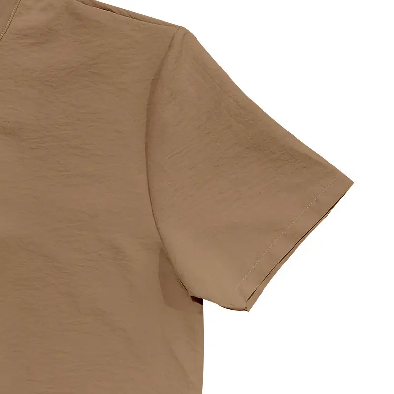 Men's 2025 Summer T-Shirt Brown Button Collar Short Sleeve — feature 46