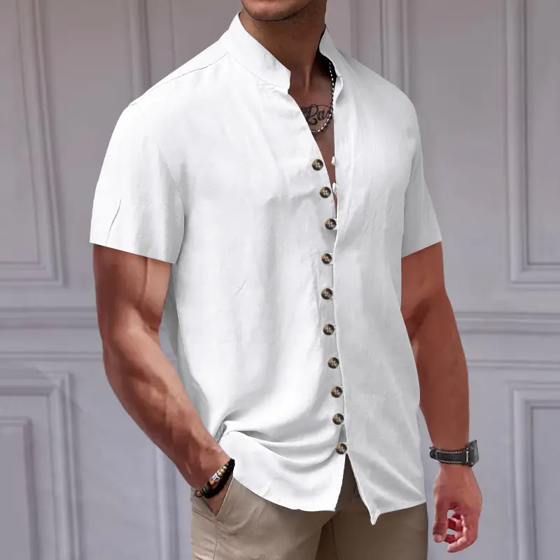 Men's 2025 Summer T-Shirt Brown Button Collar Short Sleeve — feature 6