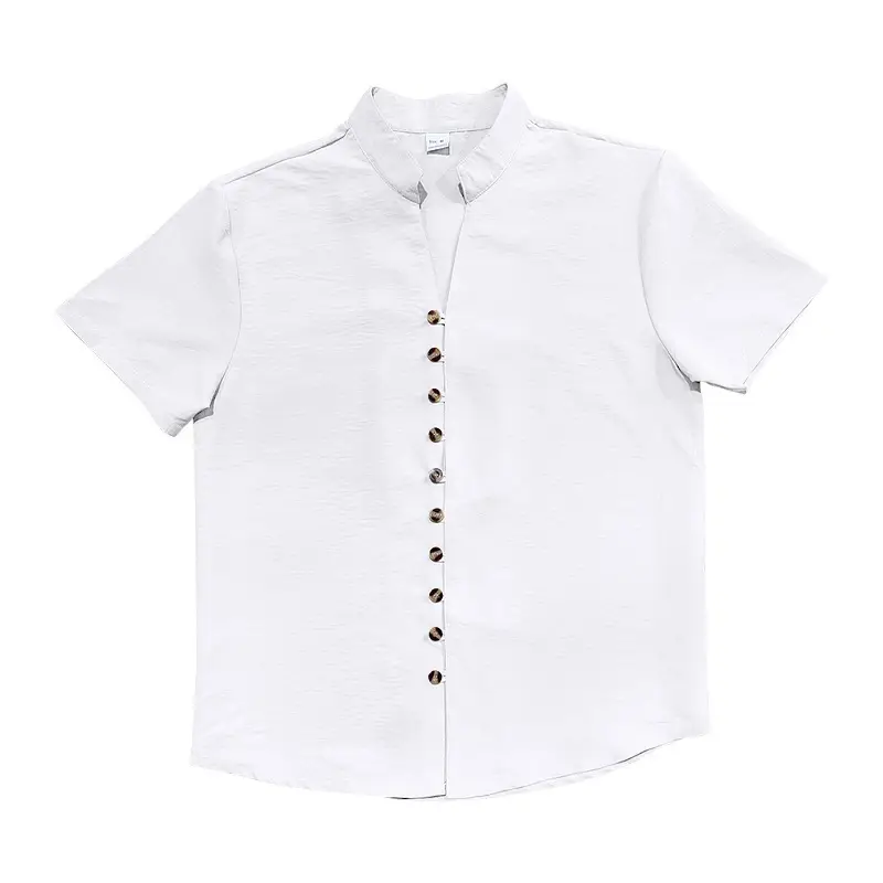 Men's 2025 Summer T-Shirt Brown Button Collar Short Sleeve — feature 8