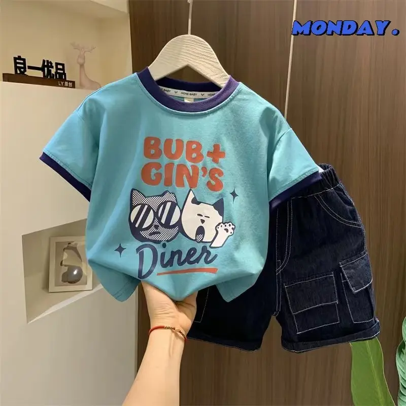 Baby Boy Blue Graphic T-Shirt Shorts Set Summer 2024