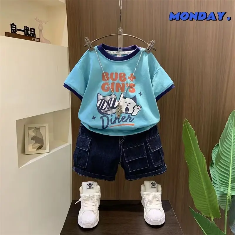 Baby Boy Blue Graphic T-Shirt Shorts Set Summer 2024
