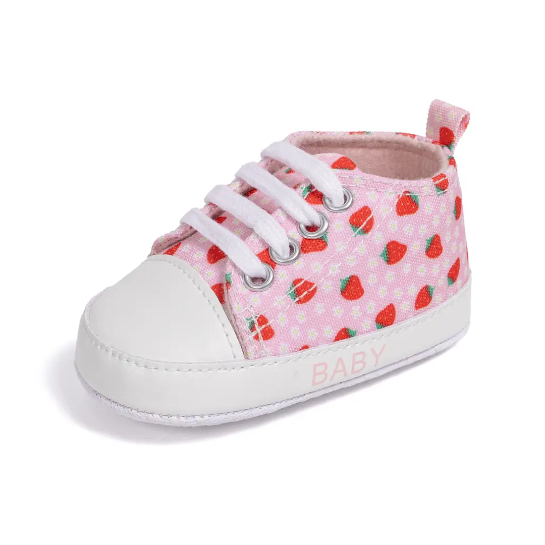 Cross-border New Baby Canvas Shoes Strawberry Pattern Cute Casual Toddler Shoes Lace-up Soft Cloth Sole Non-slip Baby Shoes - Image 3