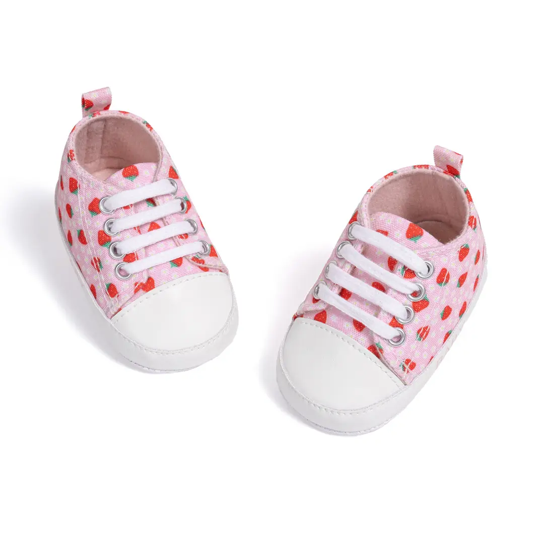 Cross-border New Baby Canvas Shoes Strawberry Pattern Cute Casual Toddler Shoes Lace-up Soft Cloth Sole Non-slip Baby Shoes - Image 4