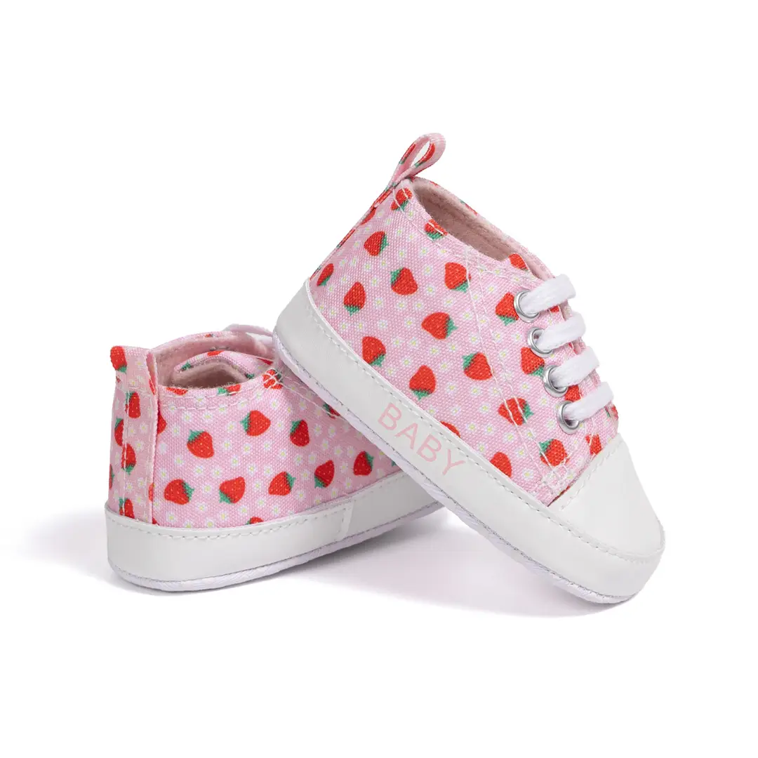 Cross-border New Baby Canvas Shoes Strawberry Pattern Cute Casual Toddler Shoes Lace-up Soft Cloth Sole Non-slip Baby Shoes - Image 5