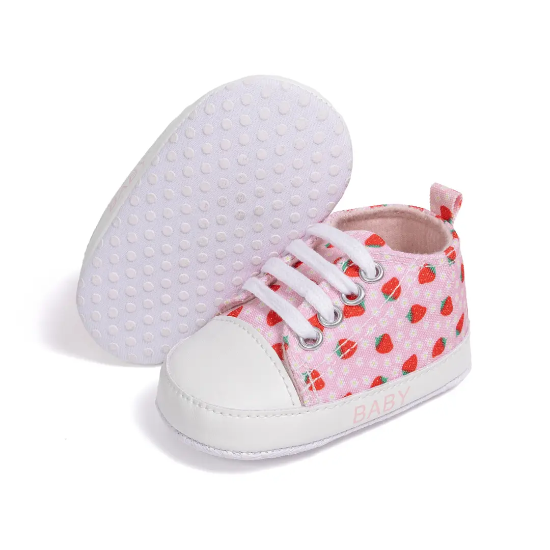 Cross-border New Baby Canvas Shoes Strawberry Pattern Cute Casual Toddler Shoes Lace-up Soft Cloth Sole Non-slip Baby Shoes - Image 6