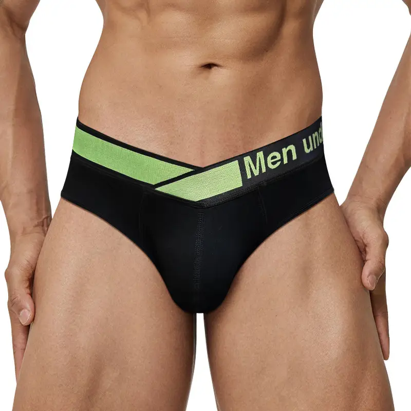 Men V-Neck Laser Gradient Waist Underwear Black Green - Image 4