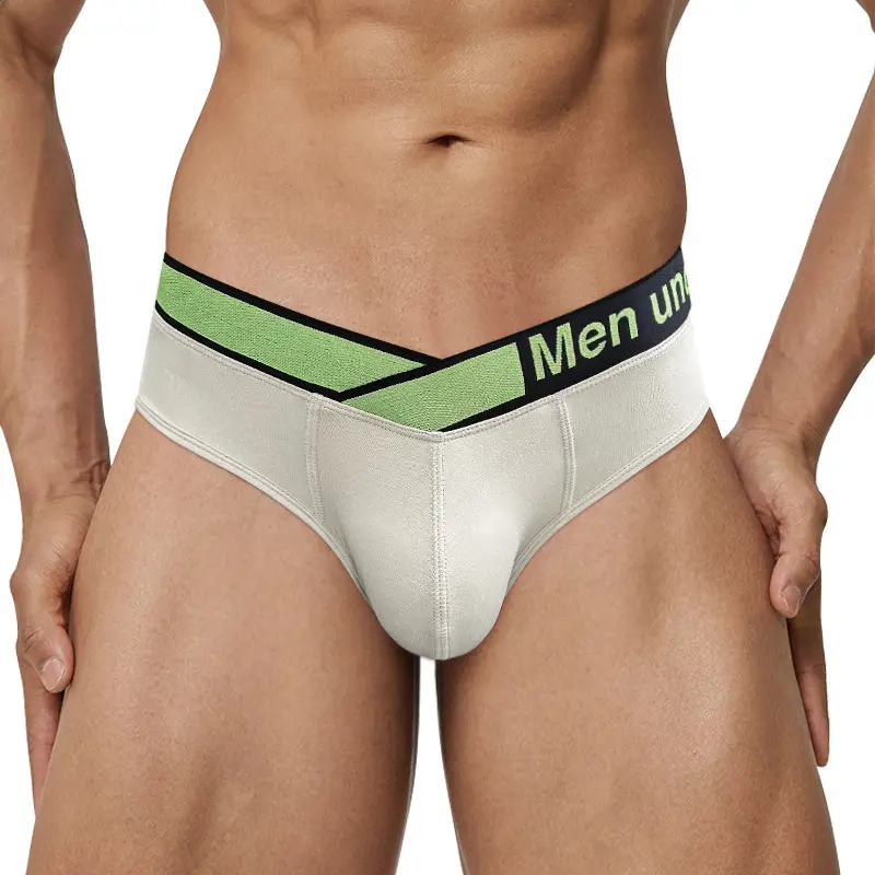 Men V-Neck Laser Gradient Waist Underwear Black Green - Image 6