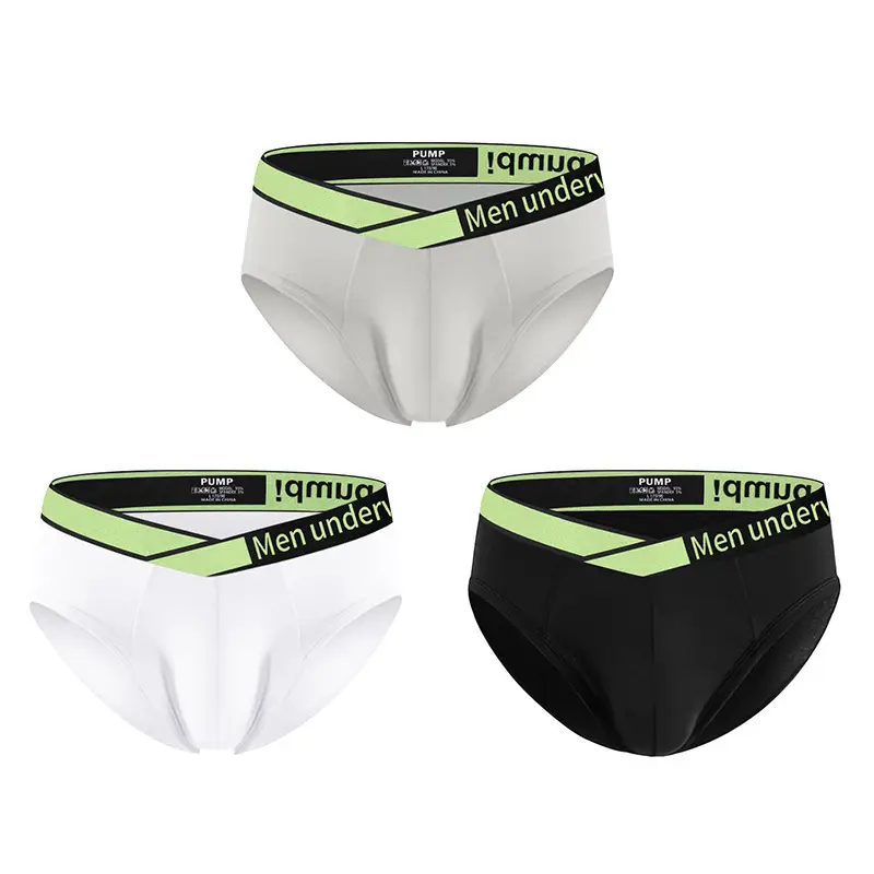Men V-Neck Laser Gradient Waist Underwear Black Green - Image 7