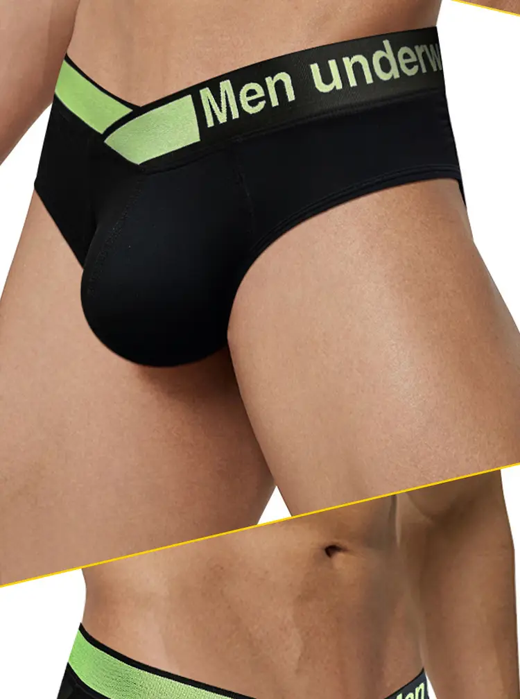 Men V-Neck Laser Gradient Waist Underwear Black Green — feature 28