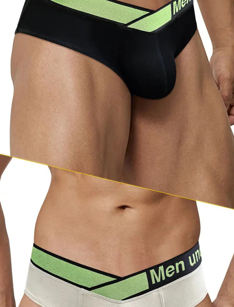 Men V-Neck Laser Gradient Waist Underwear Black Green — feature 29