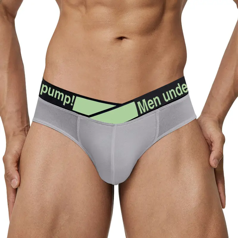 Men V-Neck Laser Gradient Waist Underwear Black Green