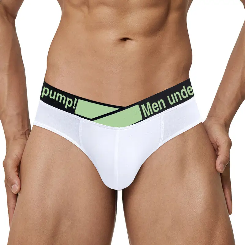 Men V-Neck Laser Gradient Waist Underwear Black Green - Image 2