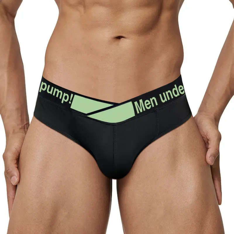Men V-Neck Laser Gradient Waist Underwear Black Green - Image 3