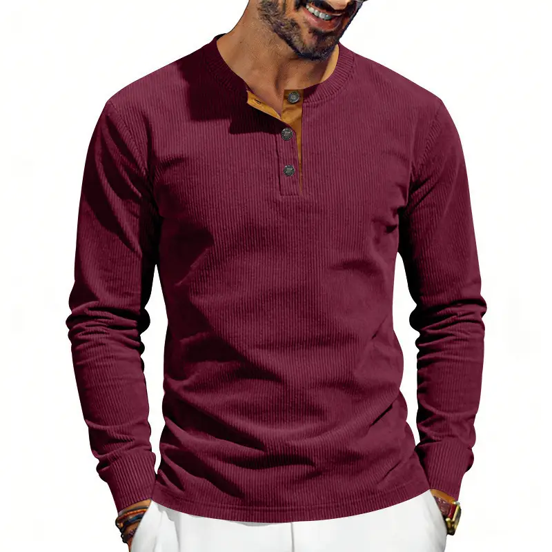 Men's Grey Corduroy Long Sleeve T-Shirt