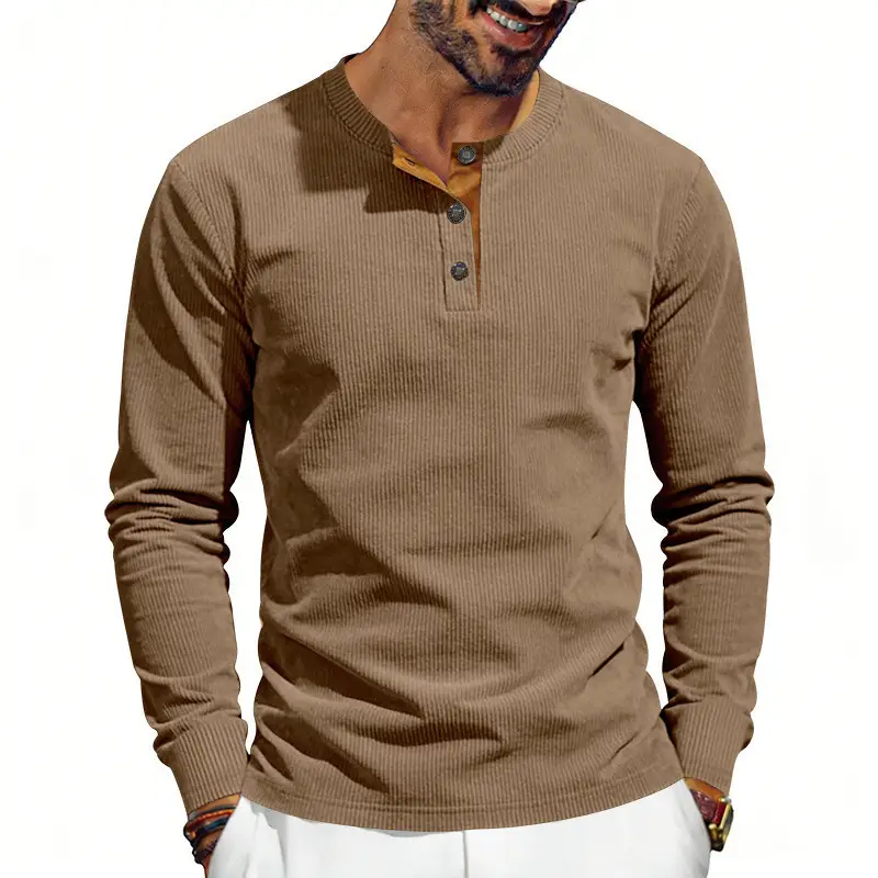 Men's Grey Corduroy Long Sleeve T-Shirt