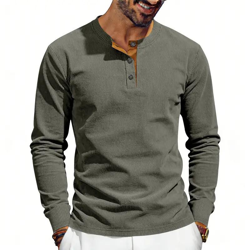 Men's Grey Corduroy Long Sleeve T-Shirt