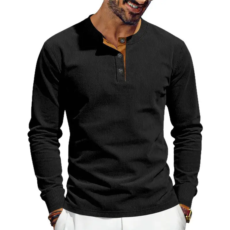Men's Grey Corduroy Long Sleeve T-Shirt