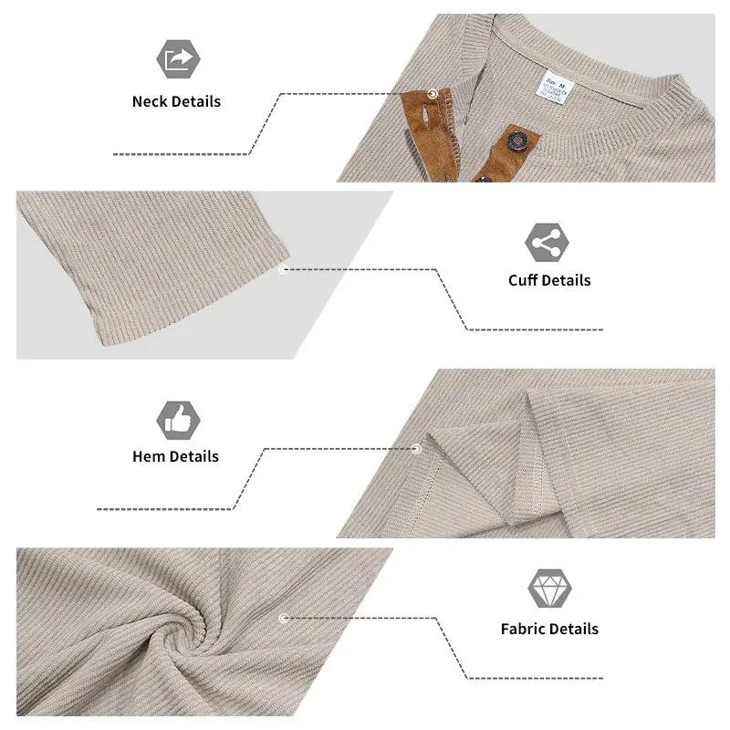 Men's Grey Corduroy Long Sleeve T-Shirt — feature 10