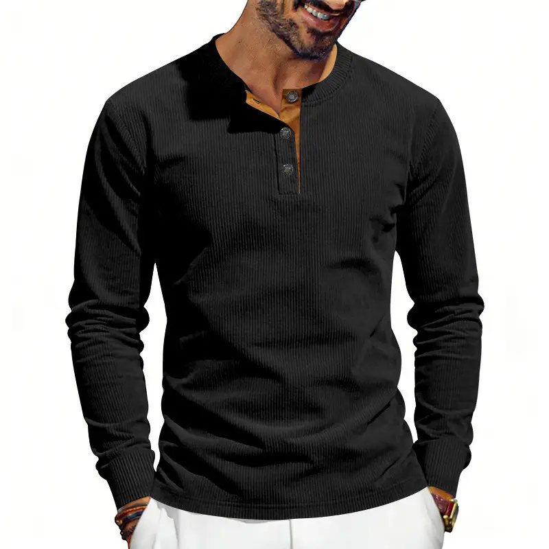 Men's Grey Corduroy Long Sleeve T-Shirt — feature 11