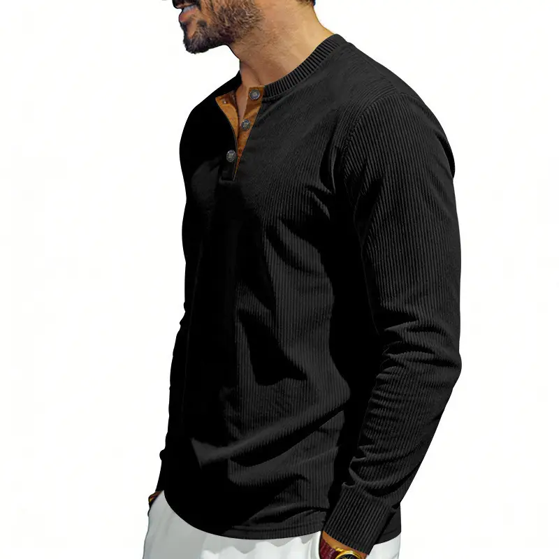 Men's Grey Corduroy Long Sleeve T-Shirt — feature 13