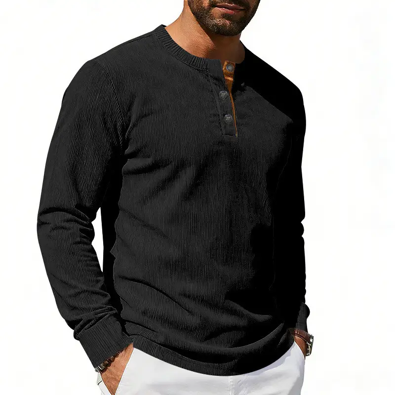 Men's Grey Corduroy Long Sleeve T-Shirt — feature 14