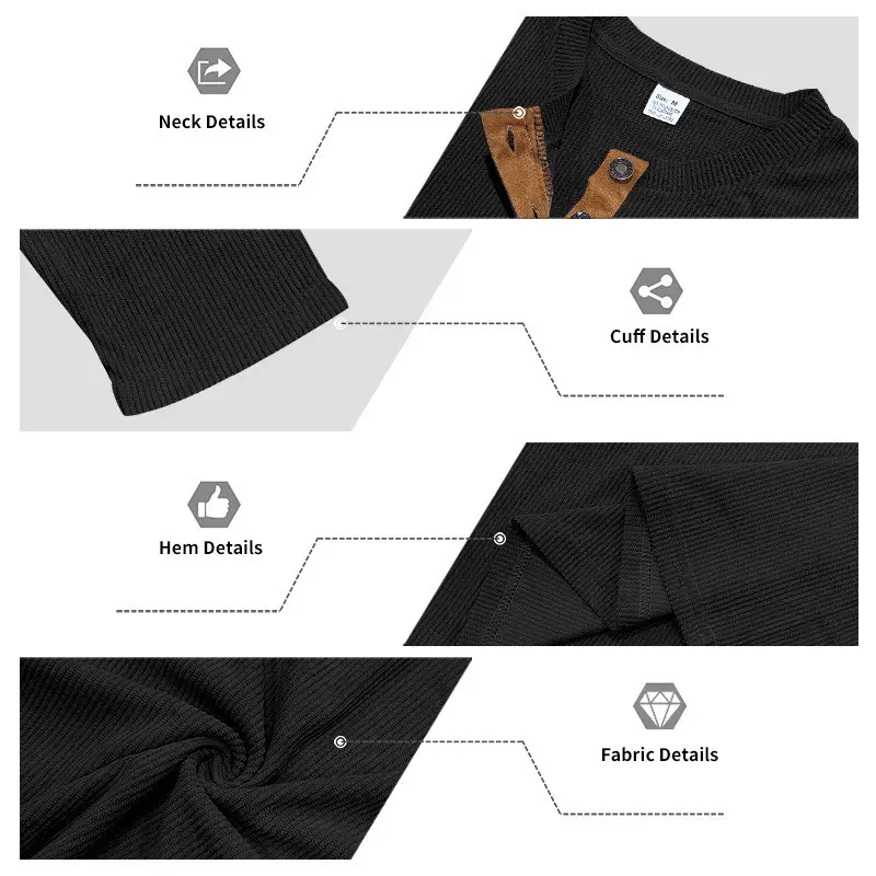 Men's Grey Corduroy Long Sleeve T-Shirt — feature 15