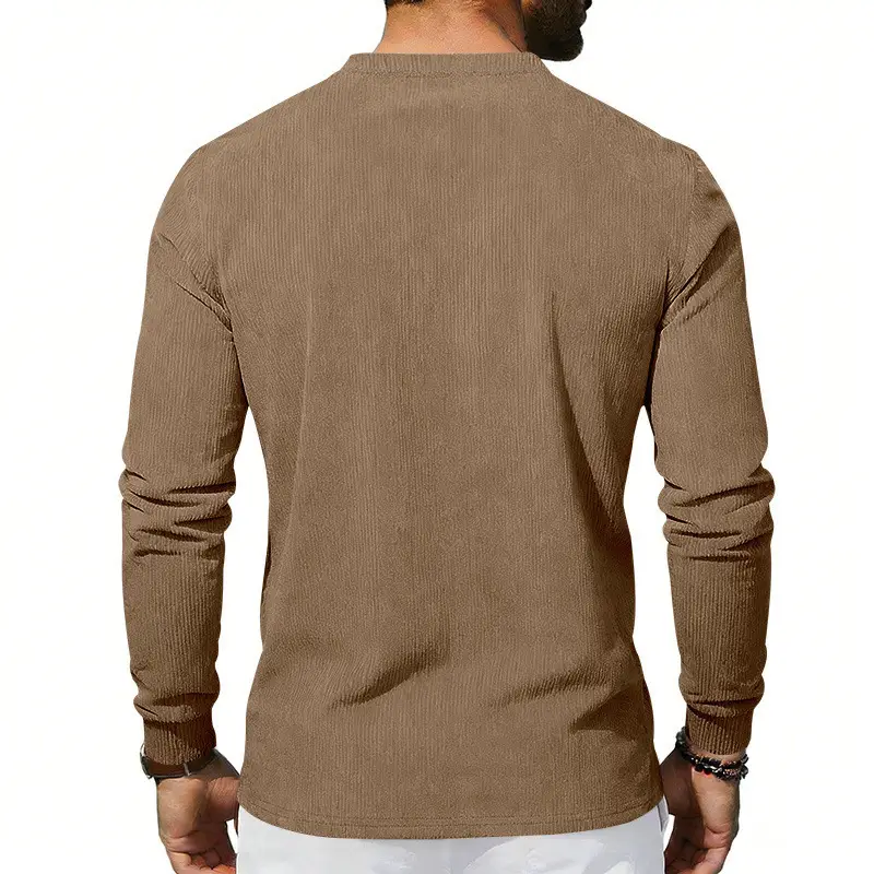 Men's Grey Corduroy Long Sleeve T-Shirt — feature 17