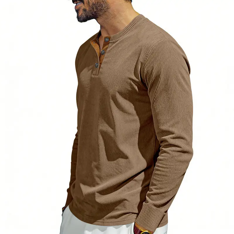 Men's Grey Corduroy Long Sleeve T-Shirt — feature 18