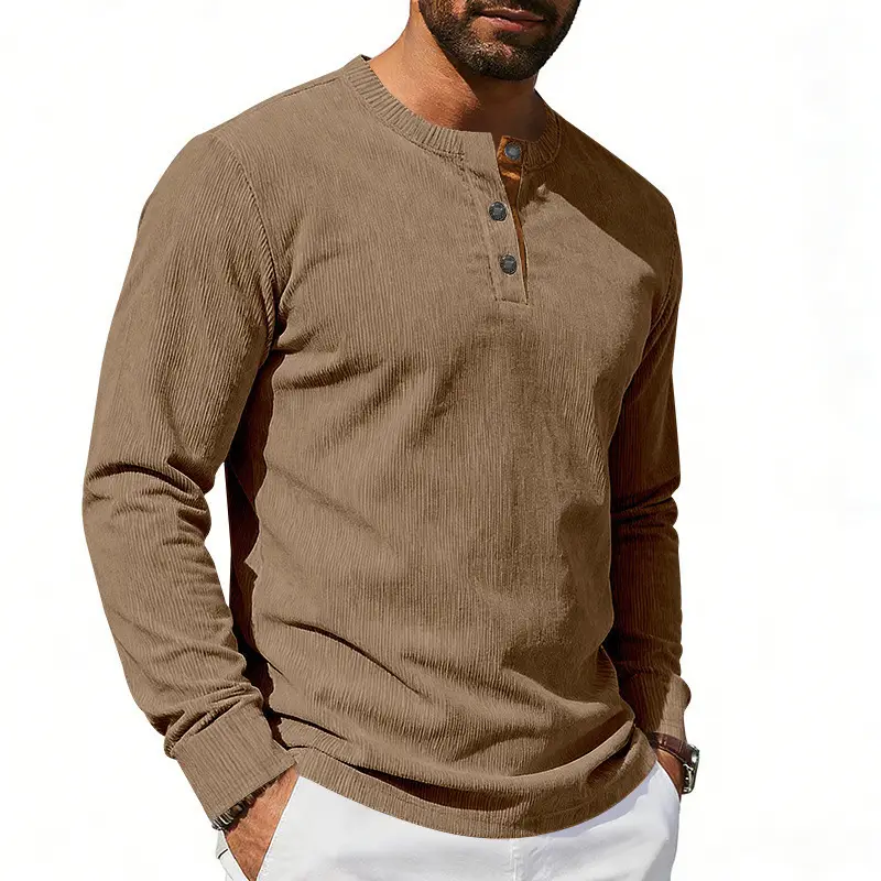 Men's Grey Corduroy Long Sleeve T-Shirt — feature 19