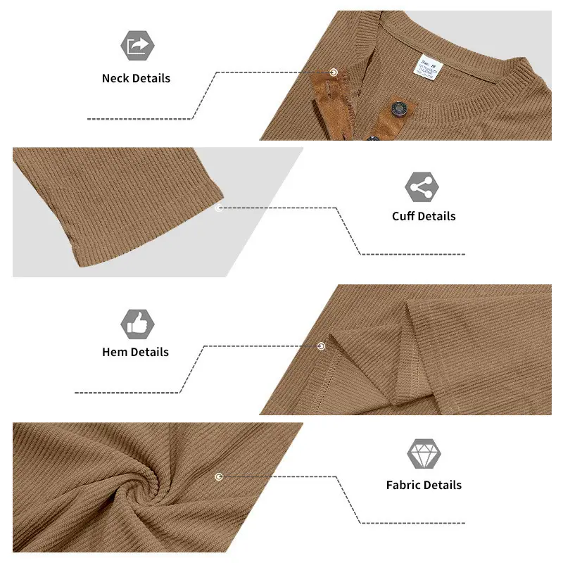 Men's Grey Corduroy Long Sleeve T-Shirt — feature 20