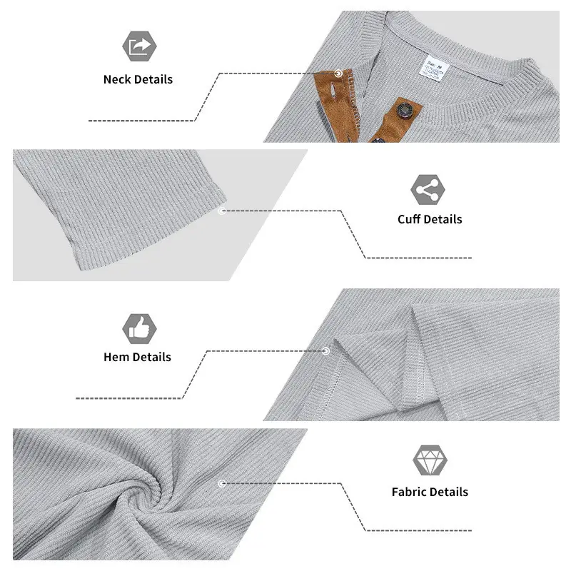 Men's Grey Corduroy Long Sleeve T-Shirt — feature 21