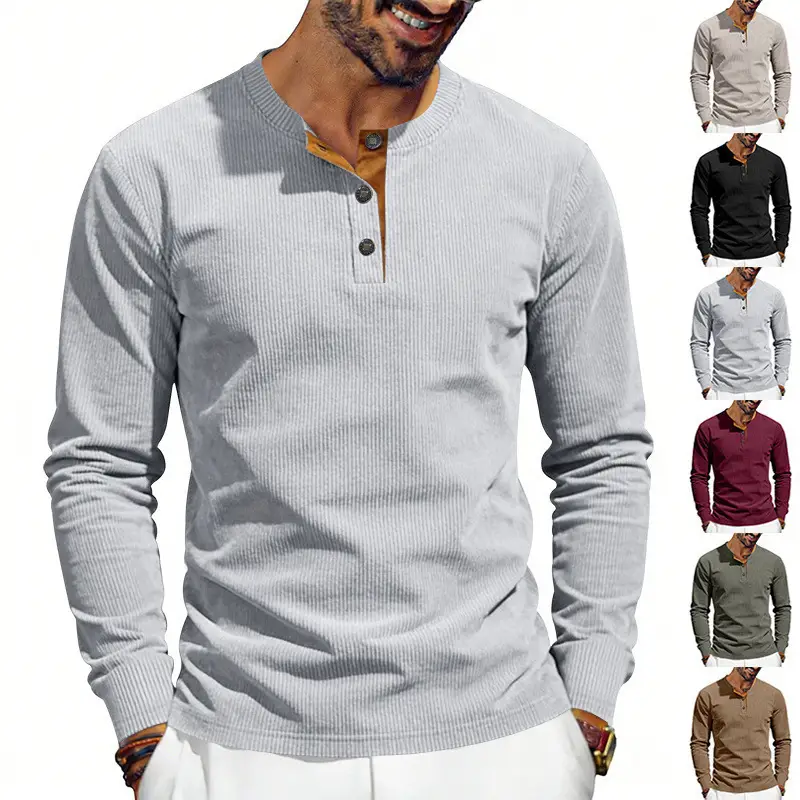 Men's Grey Corduroy Long Sleeve T-Shirt — feature 22