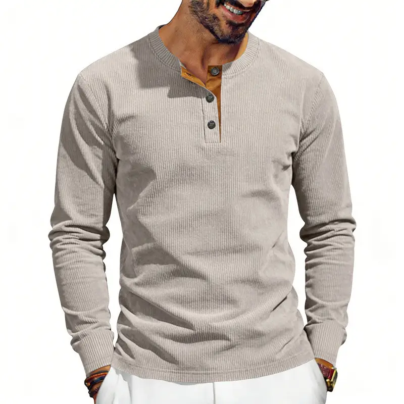 Men's Grey Corduroy Long Sleeve T-Shirt — feature 6