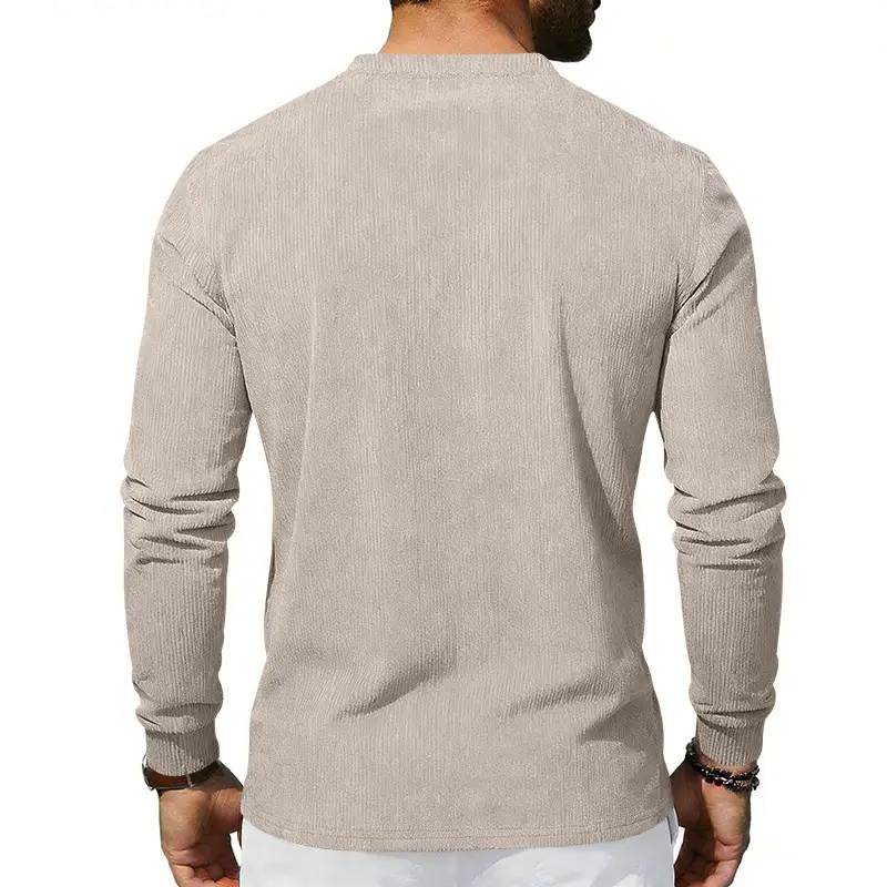 Men's Grey Corduroy Long Sleeve T-Shirt — feature 7