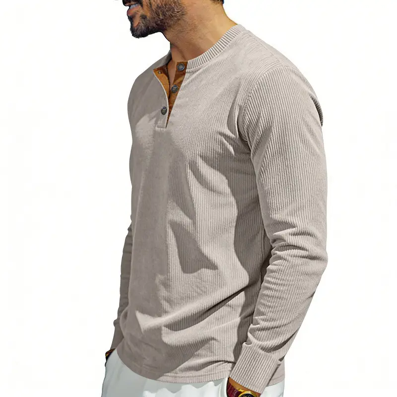 Men's Grey Corduroy Long Sleeve T-Shirt — feature 8