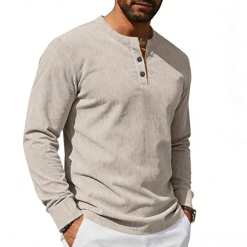 Men's Grey Corduroy Long Sleeve T-Shirt — feature 9