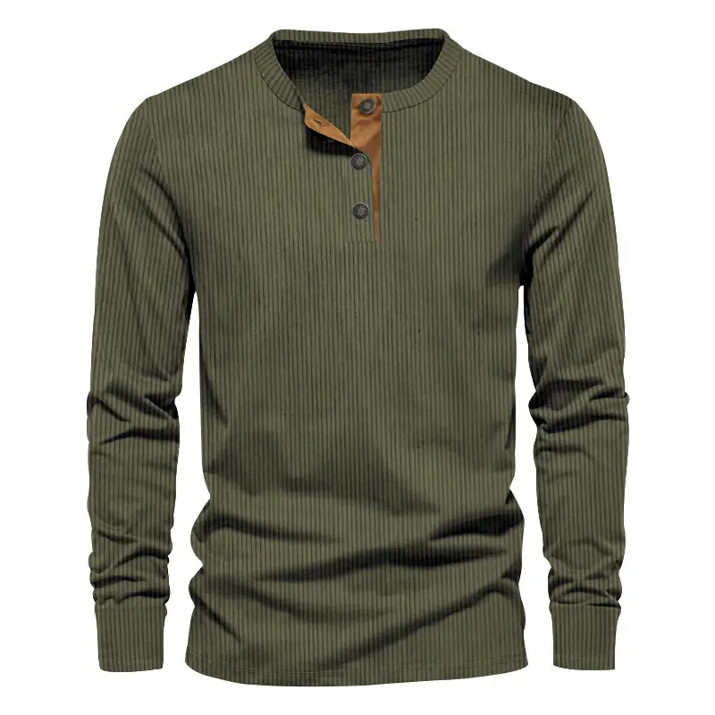 Men's Grey Corduroy Long Sleeve T-Shirt