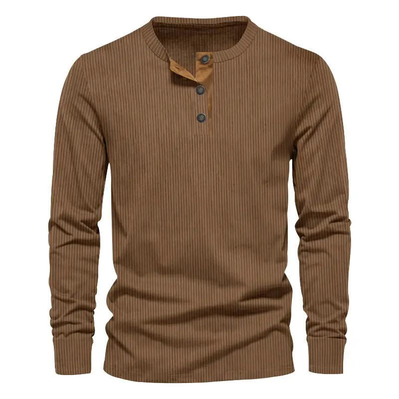 Men's Grey Corduroy Long Sleeve T-Shirt