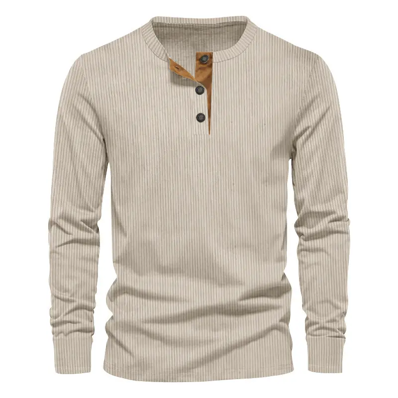 Men's Grey Corduroy Long Sleeve T-Shirt