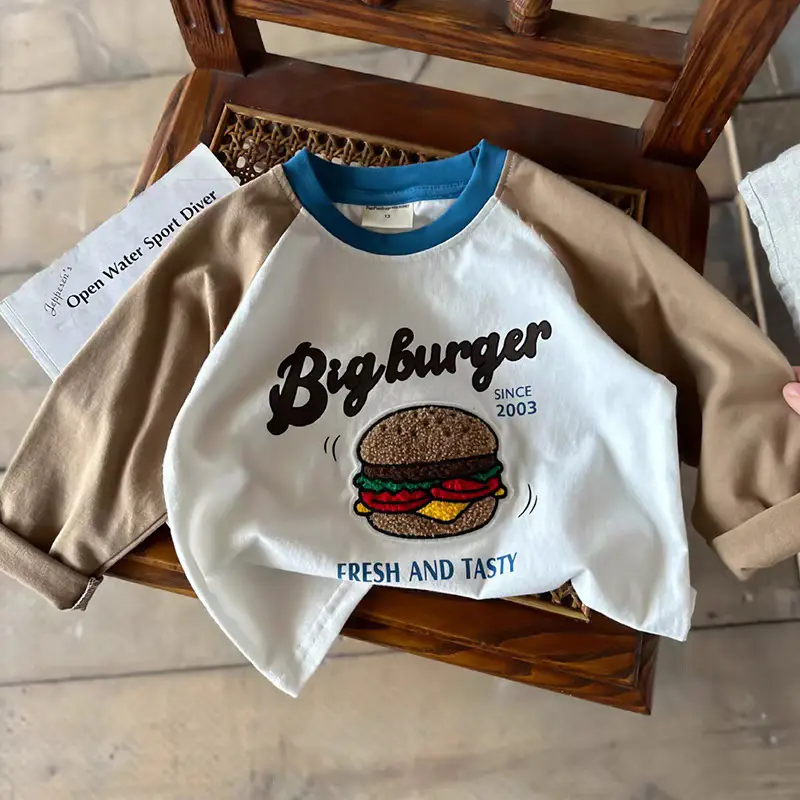 Children's Big Burger Long Sleeve T-Shirt White Blue