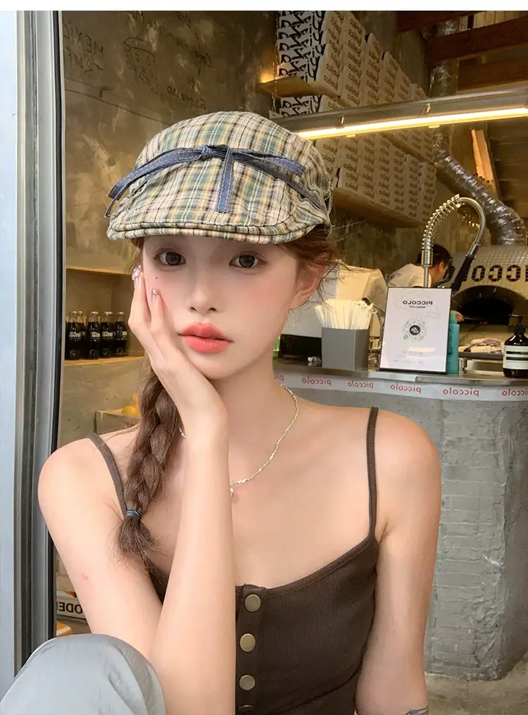 Plaid Forward Hat with Bow for Women Spring Summer — feature 8
