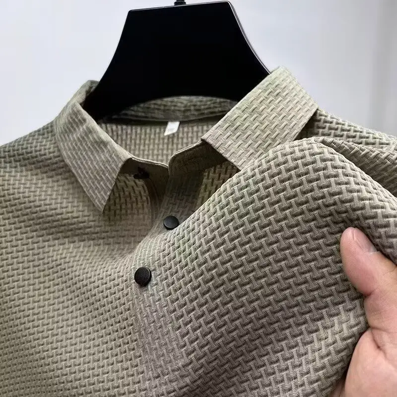 Men Ice Silk Short Sleeve T-Shirt Collar Solid Color - Image 4