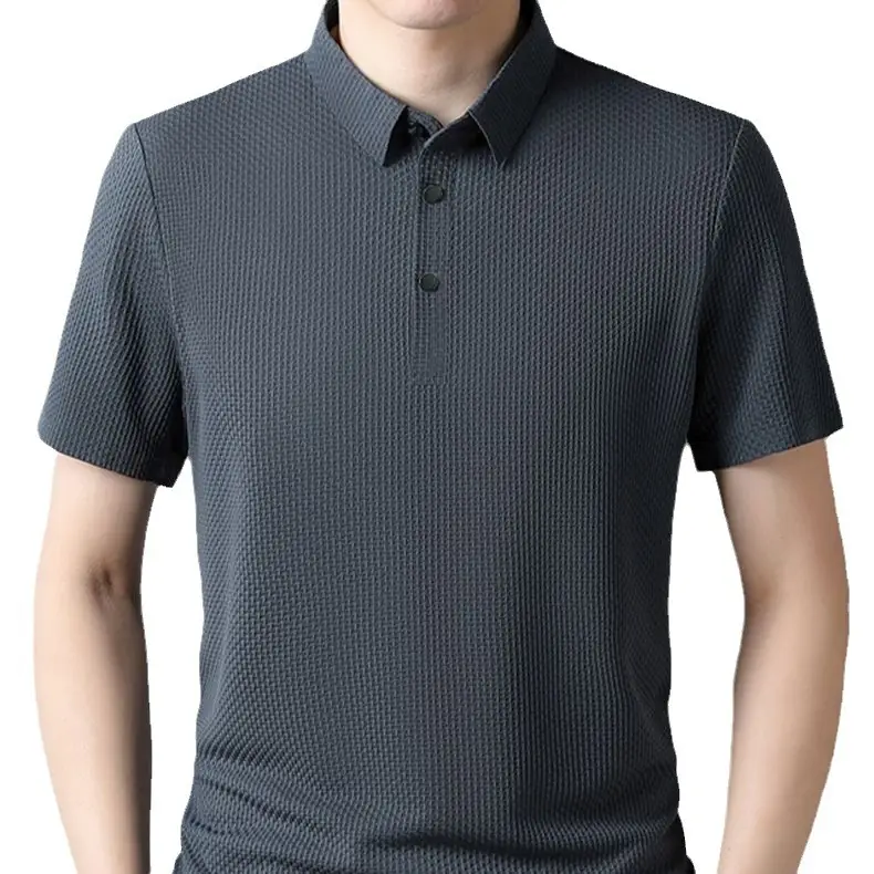 Men Ice Silk Short Sleeve T-Shirt Collar Solid Color - Image 6