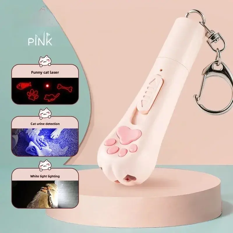 Pink Cat Teasing Stick with UV Light & USB Rechargeable