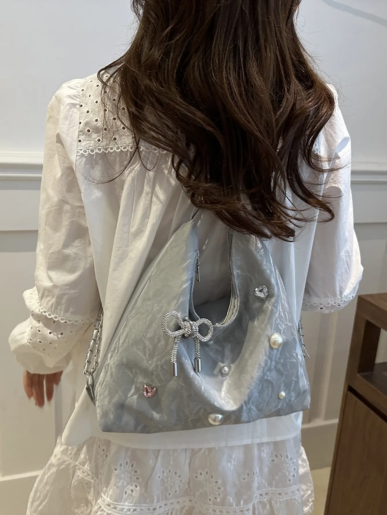 Black Pearl Embellished Crossbody Backpack for Women
