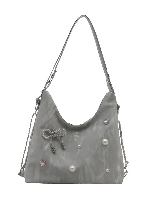 Black Pearl Embellished Crossbody Backpack for Women