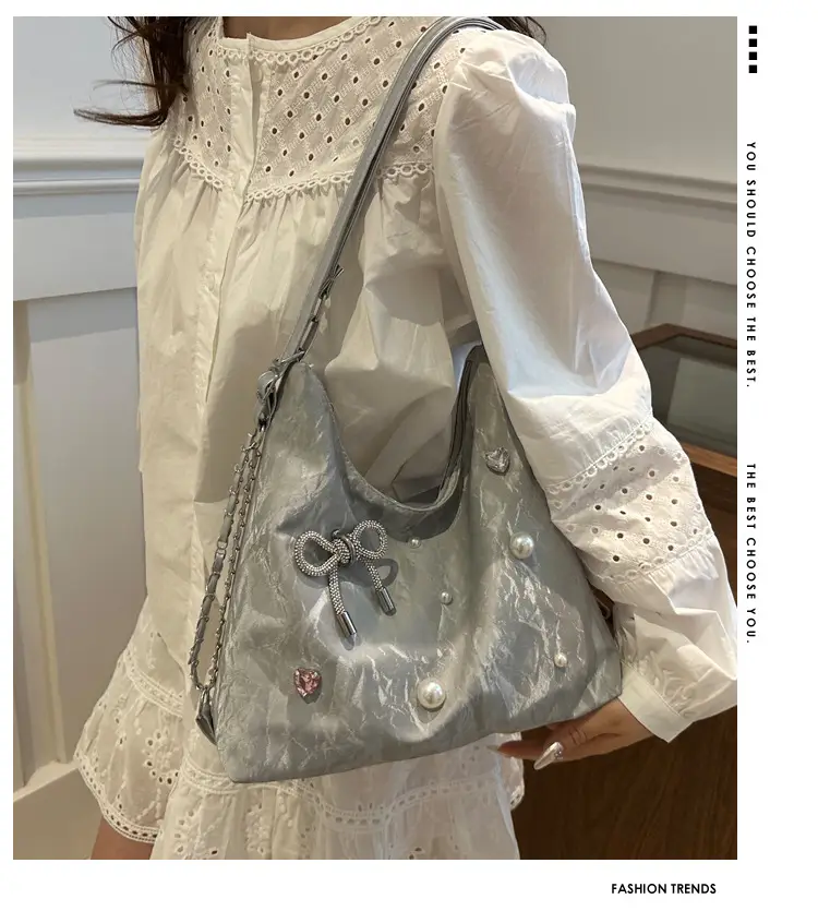Black Pearl Embellished Crossbody Backpack for Women — feature 1
